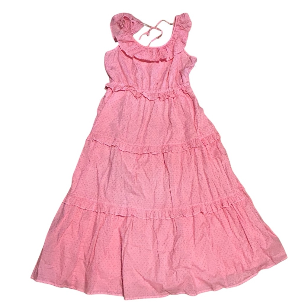 J. Crew Swiss Dot Pink Midi Tiered Ruffle Dress Sz 12 Ruffle Collar